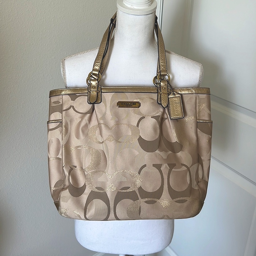 Sparkly Gold and Tan Coach Tote Bag